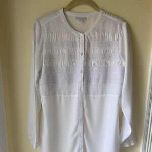 J.Jill White Rayon Tunic Top Smocked Beach Coastal Cruise Small